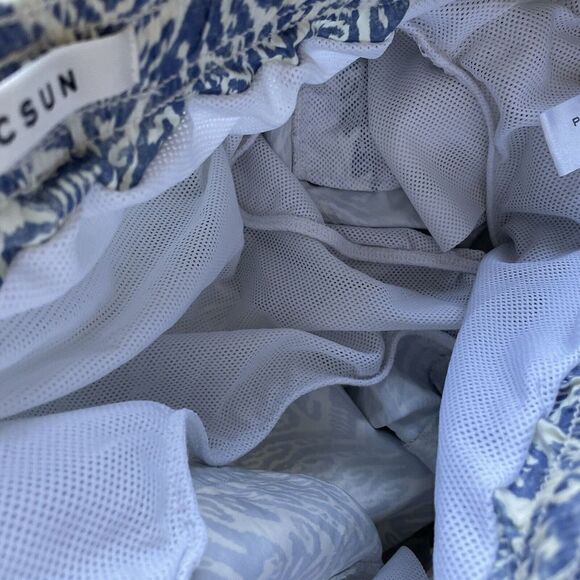 PACSUN Swim Shorts Mens Large Blue Print Mesh Lined Trunks Pockets Drawstring - Picture 8 of 11